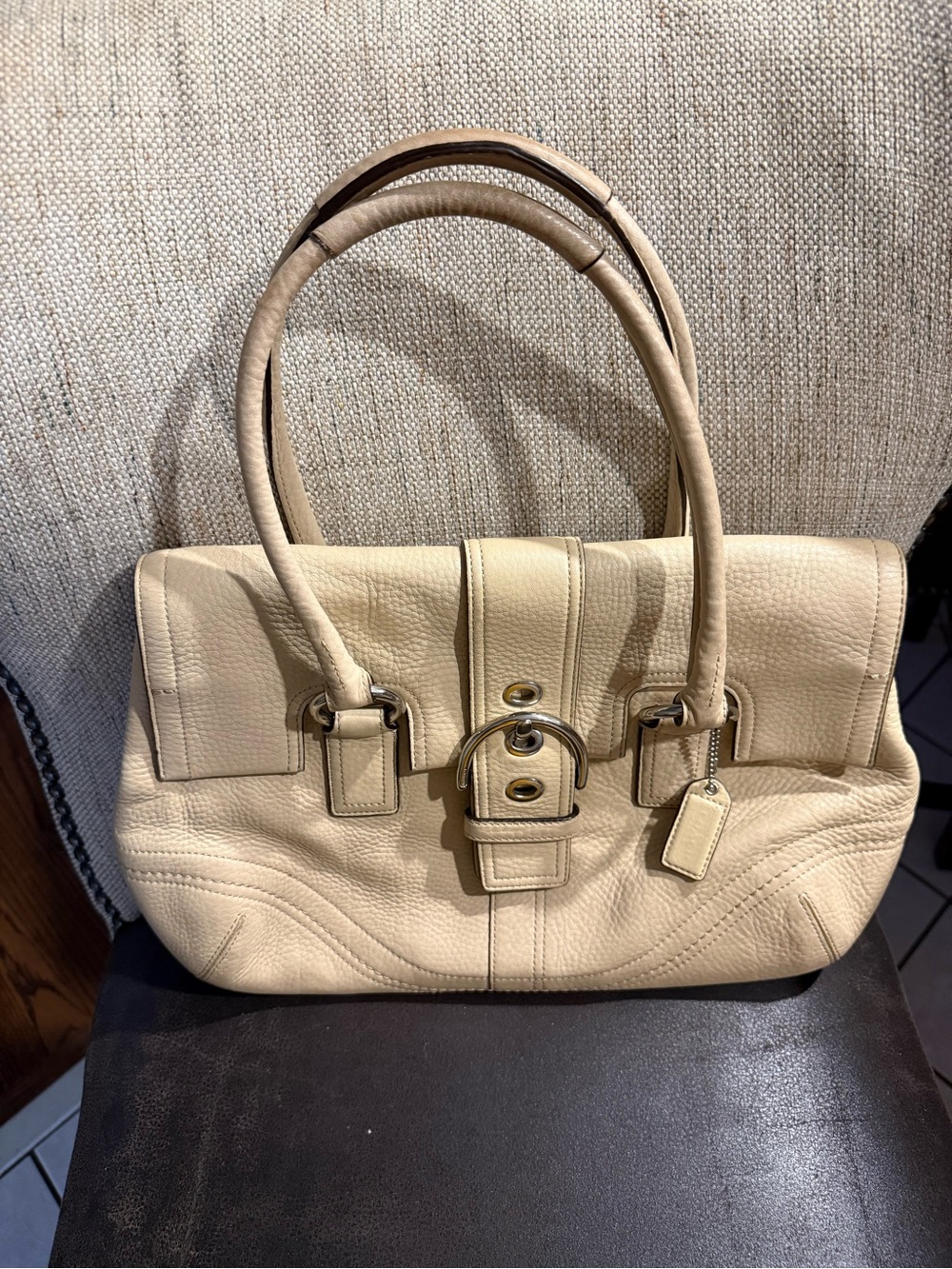 COACH Vintage Y2K Coach Soho F10913 Ivory Leather Buckle Flap Satchel